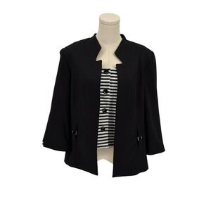 Perceptions New York Black Herringbone Blazer & Striped Shell Set Size 14